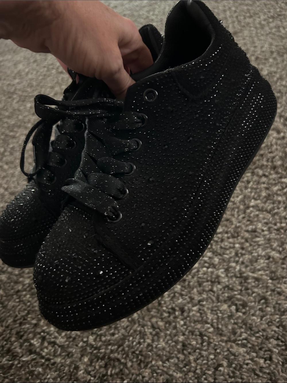 Source Unknown Black Crystal-Accent Lace-Up Sneakers